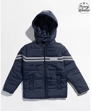 OKANE Full Sleeves Winter Wear Puffer Jacket with Hood - Navy