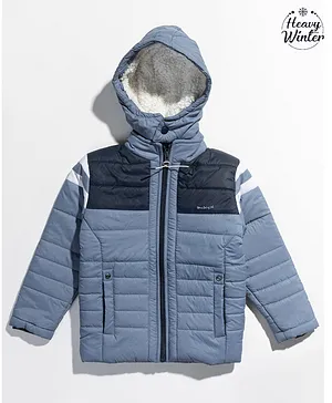 OKANE Full Sleeves Winter Wear Puffer Jacket with Hood - Blue
