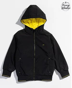 OKANE Full Sleeves Winter Wear Reversible Jacket with Hood - Black