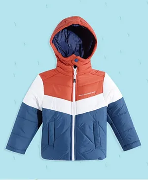 Okane Full Sleeves Colour Block Puffer Jacket for Heavy Winter - Orange Blue