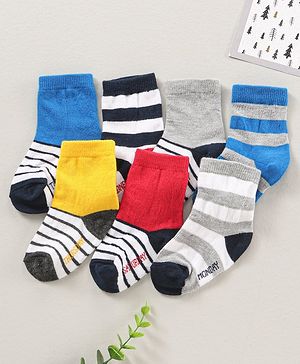 Cute Walk by Babyhug Ankle Length Antibacterial Socks Pack Of 7 Striped Design - Multicolour