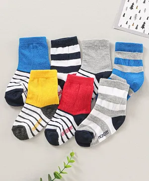 Cute Walk by Babyhug Ankle Length Antibacterial Socks Pack Of 7 Striped Design - Multicolour