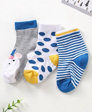Cute Walk by Babyhug Anti Bacterial Ankle Length Striped Socks Dots Design Pack of 3 - Multicolor