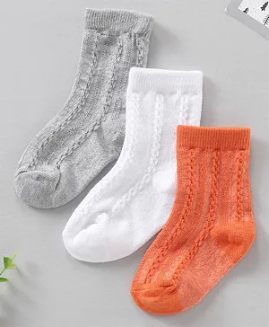 Cute Walk by Babyhug Anti Bacterial Ankle Length Non Terry Socks Solid Pack of 3 - Grey Orange White