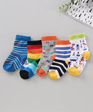 Cute Walk by Babyhug Anti Bacterial Ankle Length Non Terry Socks Strips Pack of 5 Pair - Multicolour