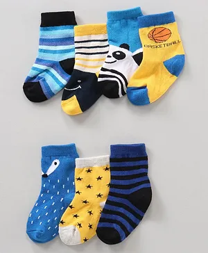 Cute Walk by Babyhug Ankle Length Antibacterial Socks Stripes Print Pack Of 7 - Multicolor
