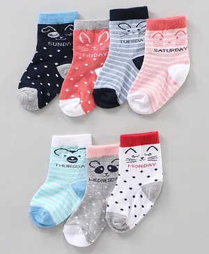 Cute Walk by Babyhug Ankle Length Antibacterial Socks Striped & Dot Prints Pack Of 7 - Multicolor