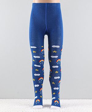Cute Walk by Babyhug Anti-Bacterial Footed Tights Raibow & Stars Design - Blue