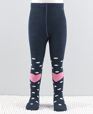 Cutewalk by Babyhug Anti-Bacterial Tights Polka Dots & Hearts Design - Navy