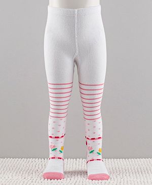 Cutewalk by Babyhug Anti-Bacterial Tights Striped - White