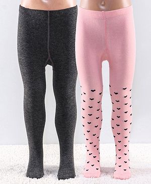 Cutewalk by Babyhug Anti Bacterial Footed Tights Heart Design Pack Of 2 - Pink & Black