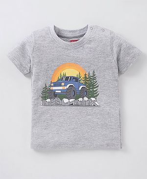 Babyhug Cotton Jersey Half Sleeves T-Shirt Car Printed - Grey Melange
