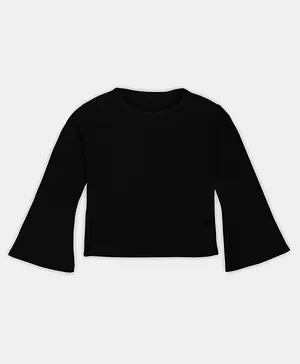 BuzzyBEE Full Bell Sleeves Solid Ribbed Top - Black