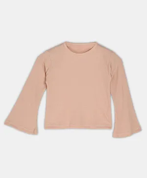 BuzzyBEE Full Bell Sleeves Solid Ribbed Top - Peach