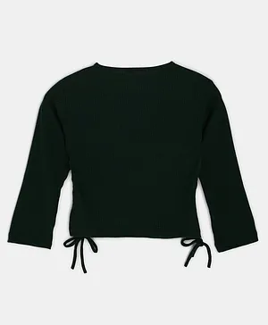 BuzzyBEE Full Sleeves Solid Ribbed Side Draw Detail Top - Green