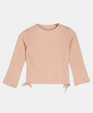 BuzzyBEE Full Sleeves Solid Ribbed Side Draw Detail Top - Peach
