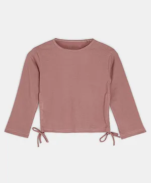 BuzzyBEE Full Sleeves Solid Ribbed Side Draw Detail Top - Pink