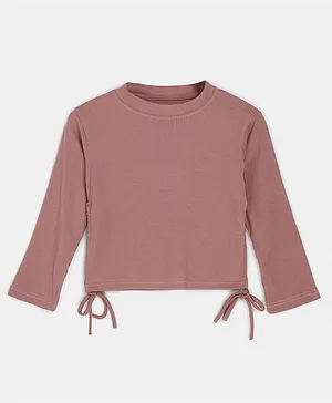 BuzzyBEE Full Sleeves Solid Ribbed Side Draw Detail Top - Pink