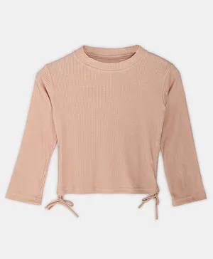 BuzzyBEE Full Sleeves Solid Ribbed Side Draw Detail Top - Peach