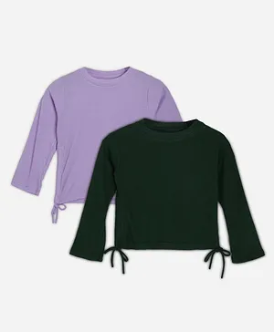 BuzzyBEE Pack Of 2 Full Sleeves Solid Ribbed Side Draw Detail Tops - Lavender & Green