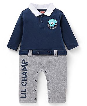 Babyhug Cotton Full Sleeves Romper Text Print - Navy