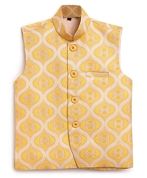 AJ Dezines Jacquard Nehru Jacket - Yellow