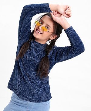 Pine Kids Full Sleeves Chenille Sweater for Moderate Winter - Navy