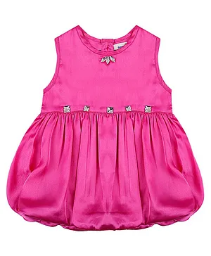 Shoppertree Sleeveless Stone Embellished Gathered Dress - Pink