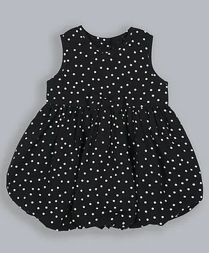 Shoppertree  Sleeveless Polka Dots Printed & Pleated Dress - Black