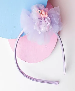 Jewelz Sequin Owl Tulle Bow Design Embellished Hair Band - Purple
