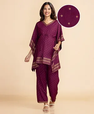 Bella Mama Half Sleeves Printed Maternity Kaftan Set - Plum