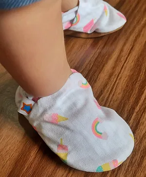 Skips Rainbow & Ice Cream Printed Elasticated Booties - White