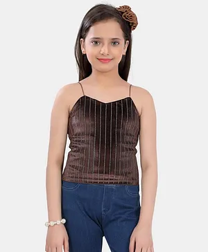 POPLINS Poly Silk Sleeveless Dotted Stripes Top - Brown