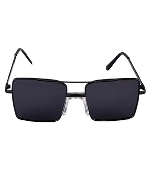 POPLINS UV Protected Square Lens Metallic Frame Sunglasses -Black