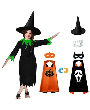 Sarvda California Horror Halloween Theme Cosplay Devil Witch Three Fourth Sleeves Costume Set - Orange & Black