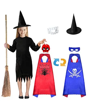 Sarvda California Horror Halloween Theme Cosplay Devil Witch Three Fourth Sleeves Costume Set - Red & Blue