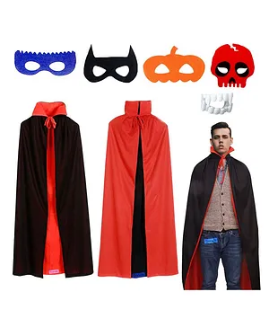 Sarvda Halloween And Vampire Costume Theme Cape Sleeves Reversible Vampire Robe With Felt Mask And Scary Teeth - Black