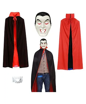 Sarvda Halloween And Vampire Costume Theme Cape Sleeves Reversible Vampire Robe With Dracula Mask And Scary Teeth - Black