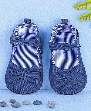 Baby Moo Bow Detail Anti Slip Ballerina Booties - Blue