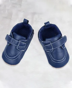 Baby Moo Solid Hookloop Leather Booties - Navy Blue