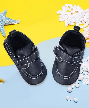 Baby Moo Solid Hookloop Leather Booties - Black