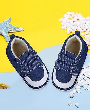 Baby Moo Colour Blocked Hookloop Velcro Closure Denim Sneakers Style Booties - Blue