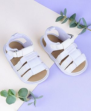 Baby Moo Open Toe Solid Sandal Style Booties - White