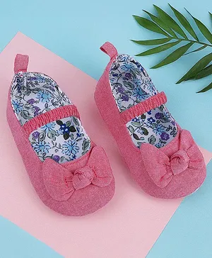 Baby Moo Bow Knot Anti Slip Ballerina Mary Jane Style Booties - Peach