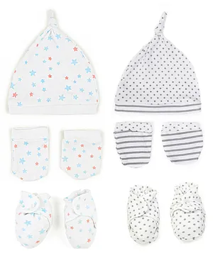 Mush Ultra Soft 100 % Bamboo Unisex Mittens, Socks & Caps Combo Set for New Born Baby/Kids (Pack of 6, Starry night & Daylight, 0-3 Months)