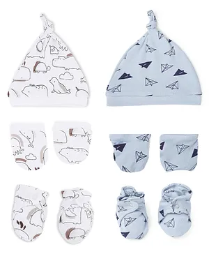 Mush Ultra Soft 100 % Bamboo Unisex Mittens, Socks & Caps Combo Set for New Born Baby/Kids (Pack of 6, Aeroplane & Marine Life, 0-3 Months)