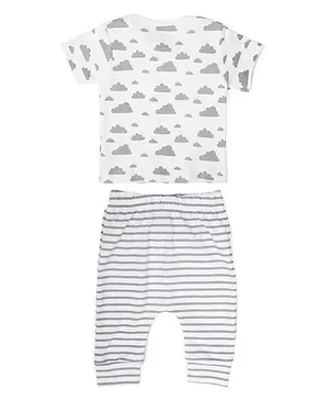 Mush Ultra Soft 100 % Bamboo Unisex Tees & Pants Combo Set for New Born Baby & Kids Marine Life Pack of 2 - White & Grey