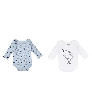 Mush Ultra Soft 100 % Bamboo Unisex Bodysuit Combo Set For New Born Baby & Kids Stary Night & Daylight Pack of 2 - White & Blue