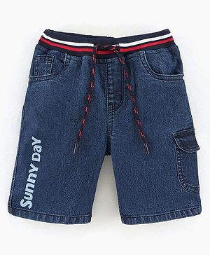 Babyhug Cotton Above Knee Length Washed Denim Bermuda Text Print - Dark Blue
