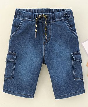 Babyhug Knee Length Washed Denim Jamaican Shorts - Dark Blue
